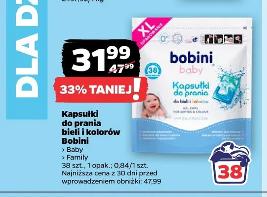 Kapsułki do prania bieli i kolorów Bobini Baby promocja w Netto