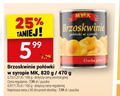 Brzoskwinie połówki w syropie MK promocja w Twój Market