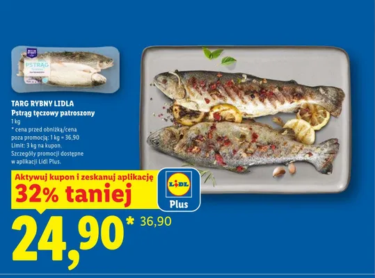 Pstrąg tęczowy patroszony TARG RYBNY LIDLA promocja w Lidl