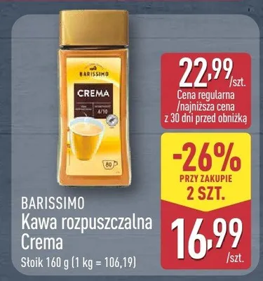 Kawa rozpuszczalna Crema Barissimo promocja w Aldi