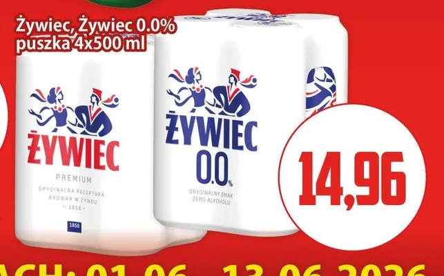 Piwo bezalkoholowe Żywiec 0.0% 4-pak 500ml promocja w Kupiec