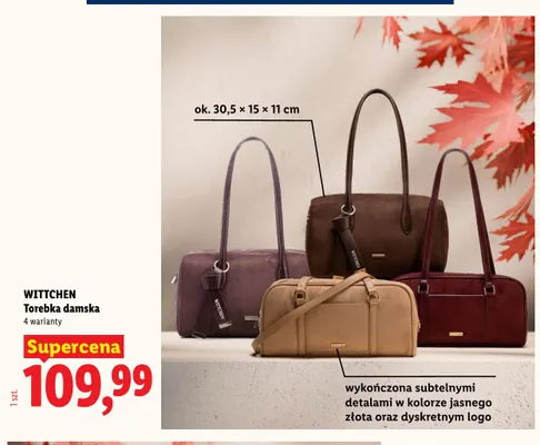 Torebka damska Wittchen beżowa 30,5x15x11 cm promocja w Lidl