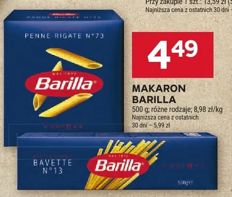 Makaron Penne Rigate N°73 Barilla promocja w Stokrotka