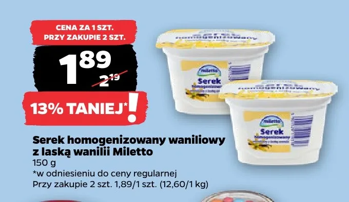 Serek homogenizowany waniliowy z laską wanilii Miletto promocja w Netto