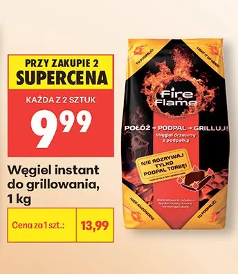 Węgiel instant do grillowania Fire & Flame 1kg promocja w Biedronka