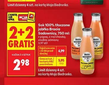 Sok 100% tłoczony jabłko z marchewką Bracia Sadownicy promocja w Biedronka