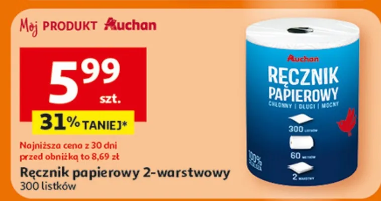 Ręcznik papierowy 2-warstwowy promocja w Auchan