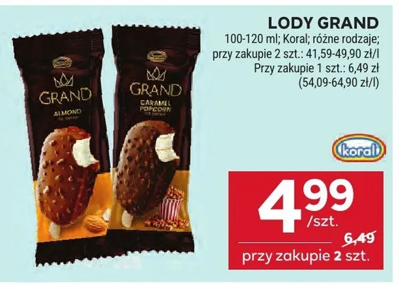 Lody Grand Caramel Popcorn Koral promocja w Stokrotka