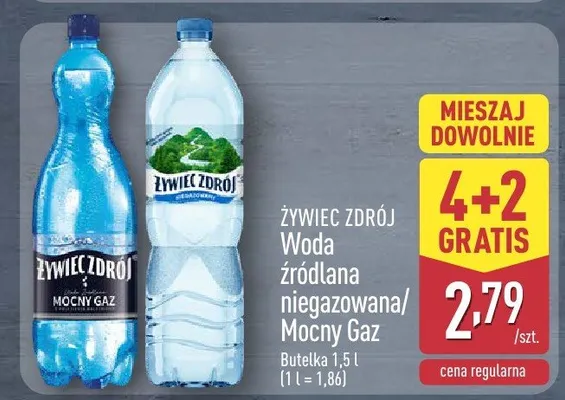Woda źródlana niegazowana/ Mocny Gaz promocja w Aldi