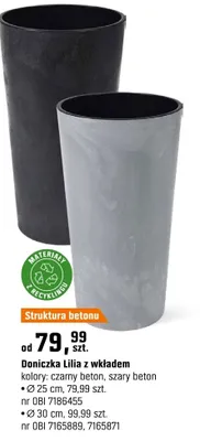 Doniczka Lilia z wkładem Ø 30 cm kolory: czarny beton, szary beton promocja w OBI