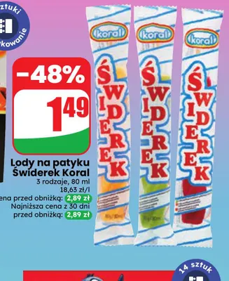 Lody na patyku Świderek promocja w Dino
