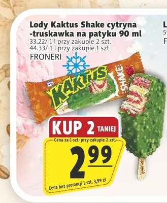 Lody Kaktus Shake cytryna-truskawka na patyku promocja w Prim Market