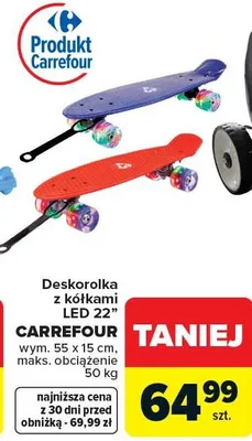Deskorolka z kółkami LED 22" Carrefour 55x15cm maks. obciążenie 50kg promocja w Carrefour