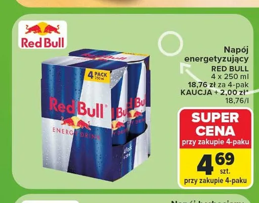 Napój energetyzujący Red Bull 4-pak promocja w Carrefour