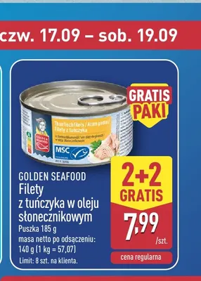 Filety z tuńczyka w oleju słonecznikowym Golden Seafood promocja w Aldi