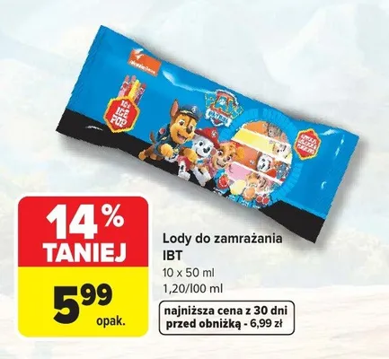 Lody do zamrażania IBT Paw Patrol promocja w Carrefour Market
