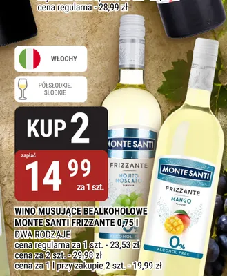 Wino bezalkoholowe musujące Monte Santi Frizzante Mojito Moscato promocja w bi1