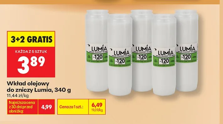Wkład olejowy do zniczy Lumia promocja w Biedronka
