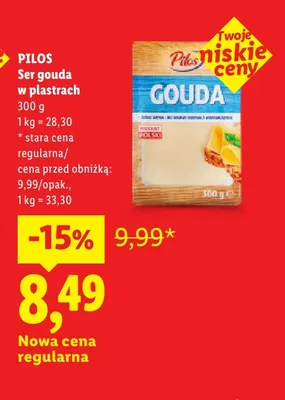 Ser gouda w plastrach Pilos promocja w Lidl