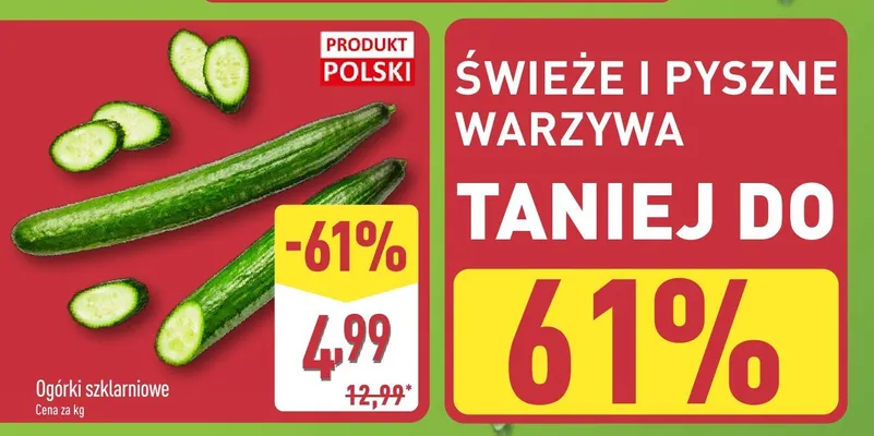 Ogórki szklarniowe promocja w Aldi