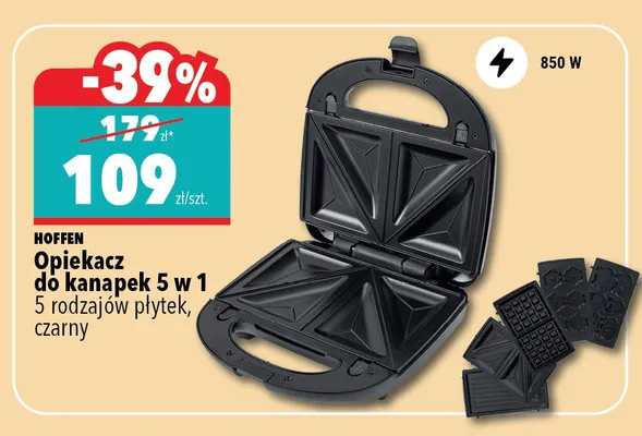 Opiekacz do kanapek 5 w 1 Hoffen czarny promocja w Biedronka Home