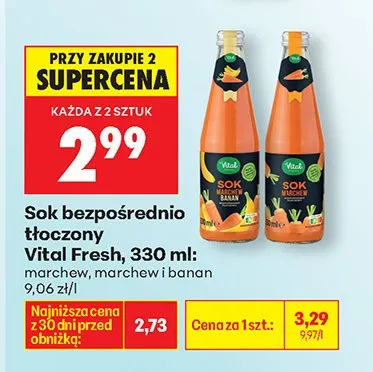 Sok bezpośrednio tłoczony marchew, marchew i banan promocja w Biedronka