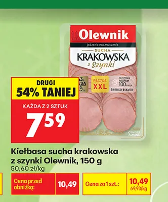 Kiełbasa sucha krakowska z szynki Olewnik promocja w Biedronka
