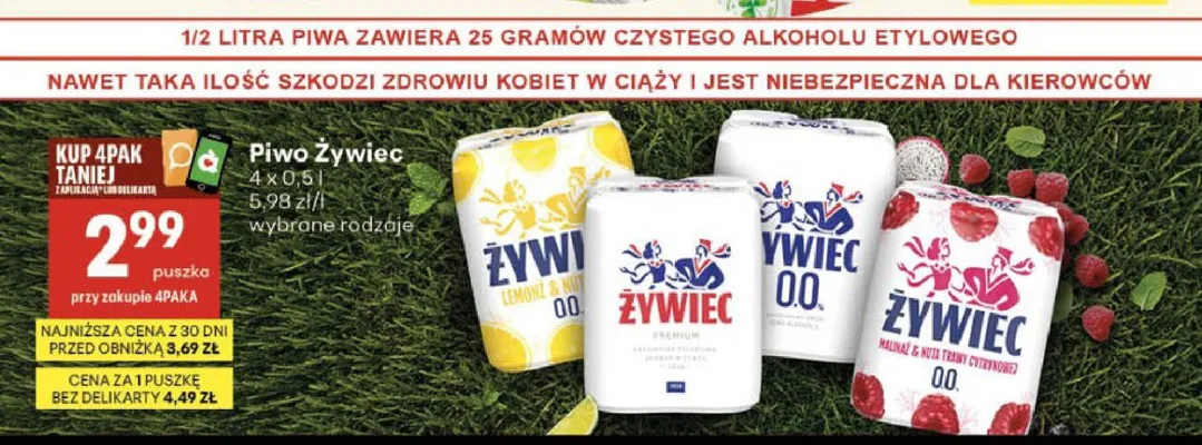 Piwo bezalkoholowe Żywiec Malinaż & Nuta 4-pak 500 ml promocja w Delikatesy Centrum