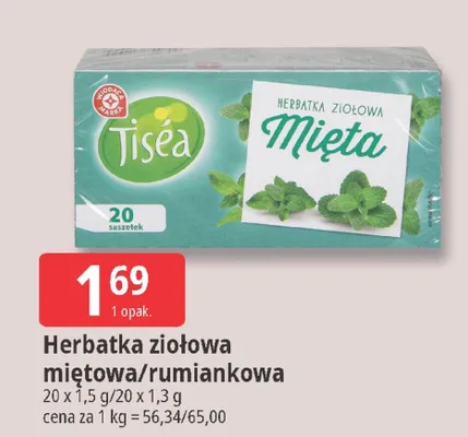 Herbatka ziołowa mięta/rumiankowa promocja w Leclerc
