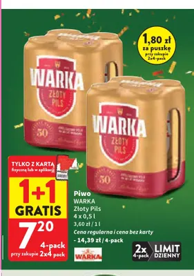 Piwo Warka Złoty Pils 4-pak promocja w Intermarche
