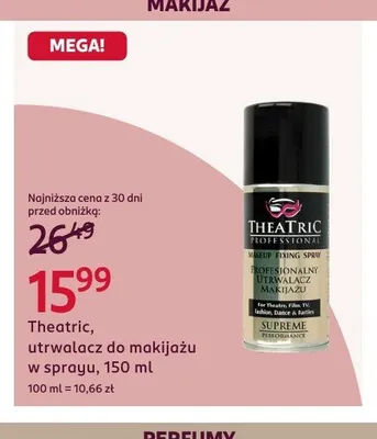 Utrwalacz do makijażu w sprayu Theatric Professional Makeup Fixing Spray promocja w Rossmann