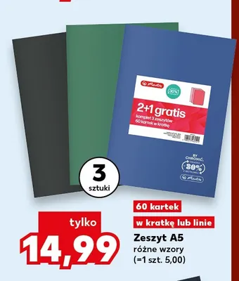 Zeszyt A5 Herlitz 3-pak 60 kartek w kratkę promocja w Kaufland
