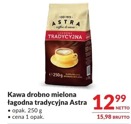 Kawa drobno mielona łagodna tradycyjna Astra promocja w Makro