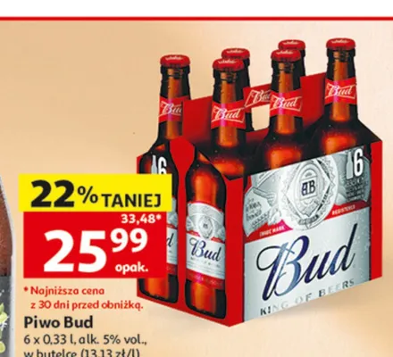 Piwo Bud 6-pak promocja w Auchan
