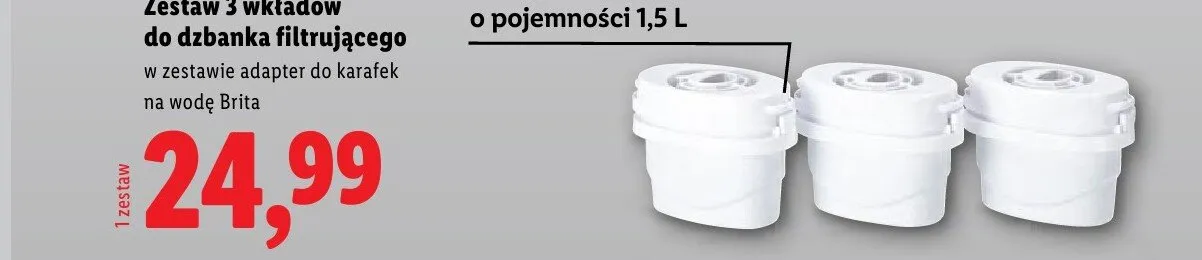 Wkłady do dzbanka filtrującego Brita 3-pak z adapterem do karafek na wodę 1,5 l promocja w Lidl