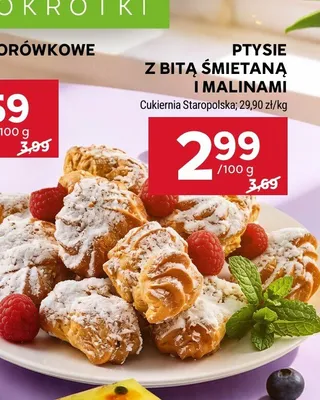 Ptysie z bitą śmietaną i malinami Cukiernia Staropolska promocja w Stokrotka