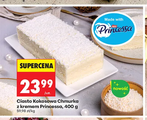 Ciasto Kokosowa Chmurka z kremem Princessa promocja w Biedronka