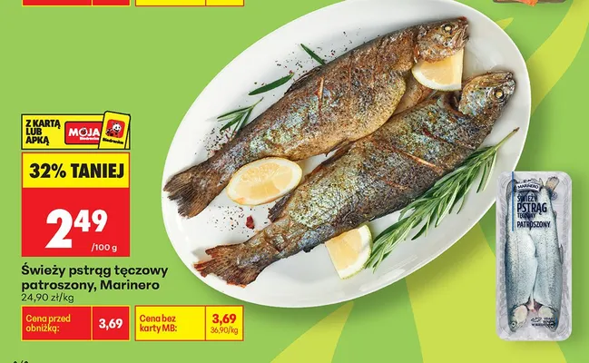 Świeży pstrąg tęczowy patroszony Marinero promocja w Biedronka