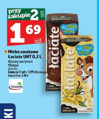 Mleko smakowe Łaciate UHT o smaku czekoladowym promocja w TOPAZ