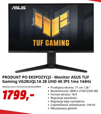 Monitor Asus Tuf Gaming VG28UQL1A 28 UHD 4K Ips 1ms 144Hz promocja w Media Markt