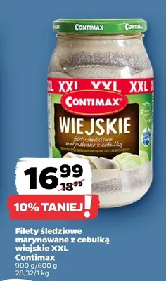 Filety śledziowe marynowane z cebulką wiejskie XXL Contimax promocja w Netto