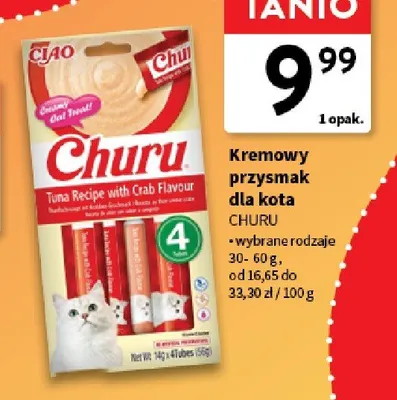 Kremowy przysmak dla kota Churu Tuna Recipe with Crab Flavour promocja w Intermarche