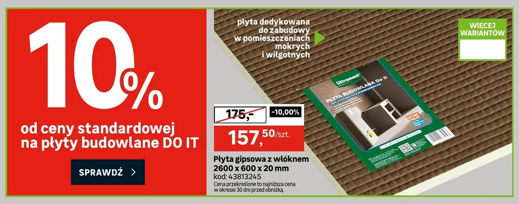 Płyta gipsowa z włóknem Ultrament 2600x600x20 mm promocja w Leroy Merlin