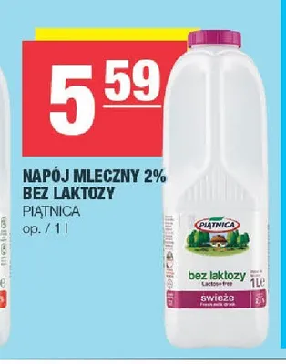 Napój mleczny 2% bez laktozy Piątnica promocja w SPAR