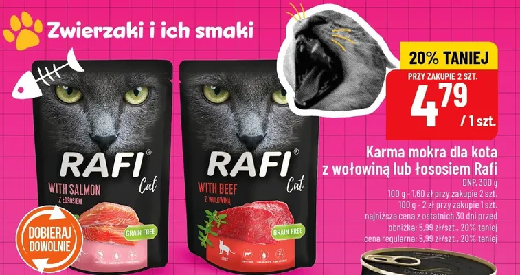 Karma mokra dla kota z wołowiną lub łososiem promocja w POLOmarket