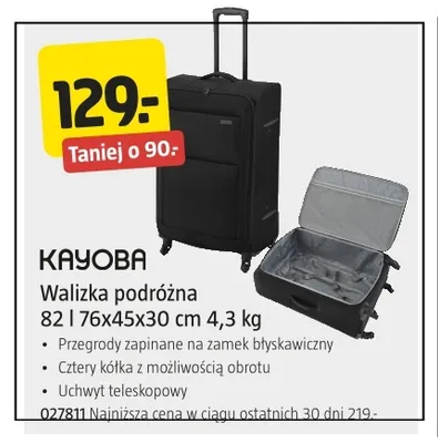 Walizka podróżna 82 l 76x45x30 cm 4,3 kg Kayoba promocja w Jula