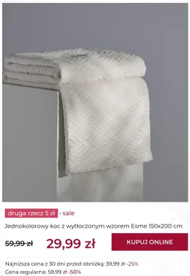 Jednokolorowy koc z wytłoczonym wzorem Esme 150x200 cm home & you promocja w home&you