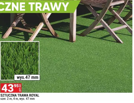 Sztuczna trawa Royal wys. 47mm szer. 2m 4m promocja w Merkury Market