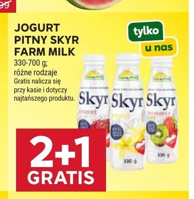 Jogurt pitny Skyr brzoskwinia Farm Milk promocja w Stokrotka