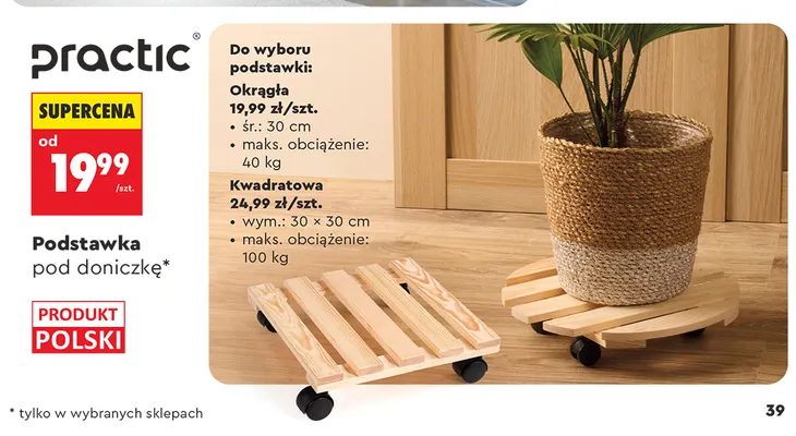 Podstawka pod doniczkę kwadratowa Practic promocja w Biedronka